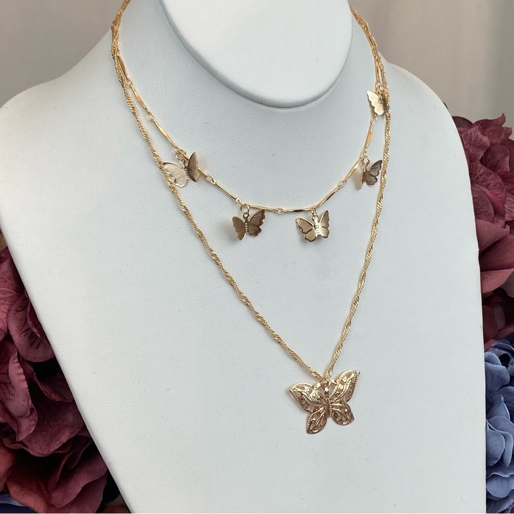 Boho Gold Multilayer Butterfly Necklace - Picture 7 of 13